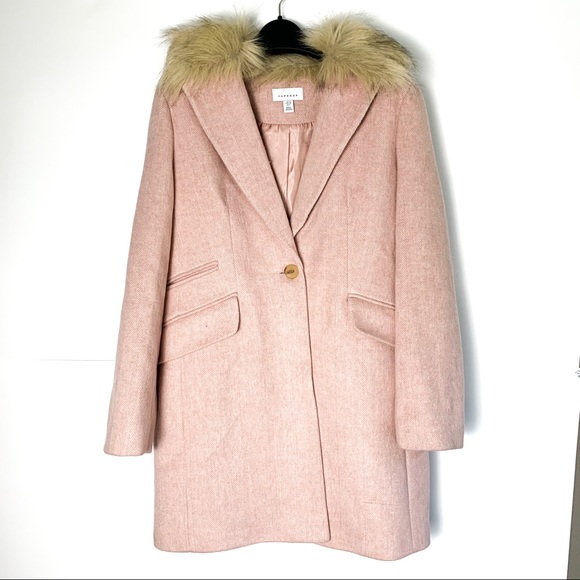 NWOT topshop pink coat with removable faux trim - Picture 2 of 4